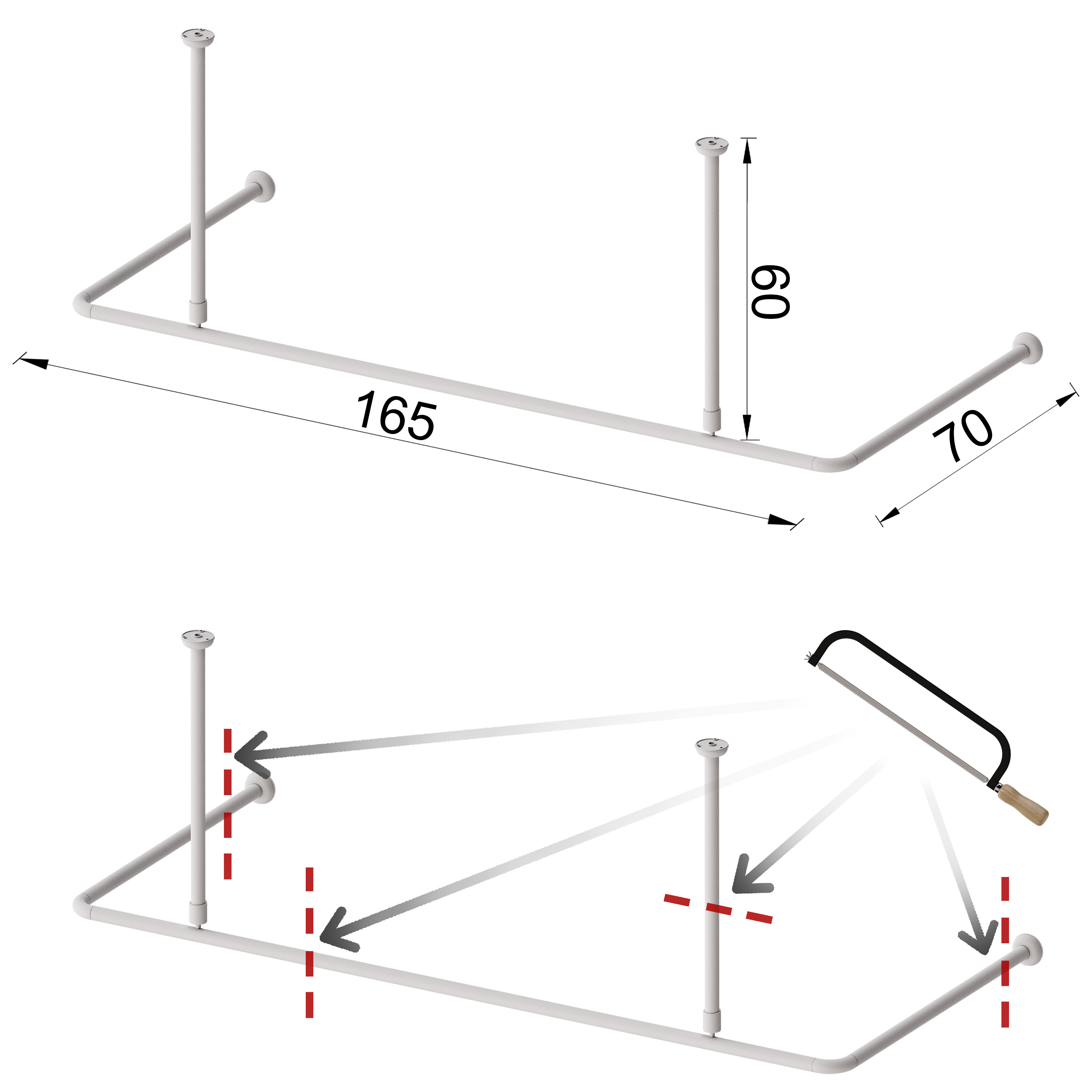 AQUABAD Hastaflex Frame Duschvorhangstange aus Aluminium
