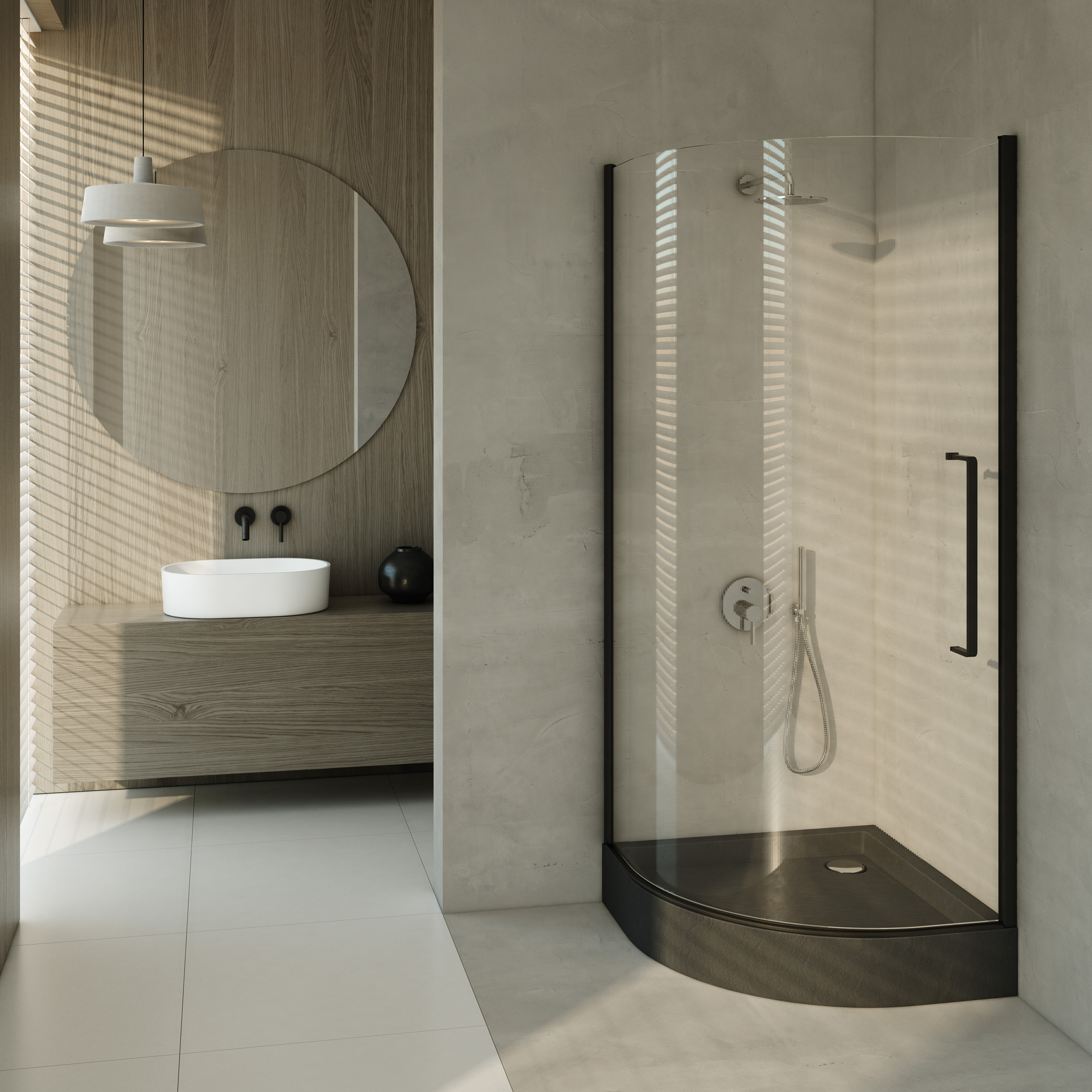 AQUABAD Duschwanne ELEGANA Black Stone | Viertelkreis