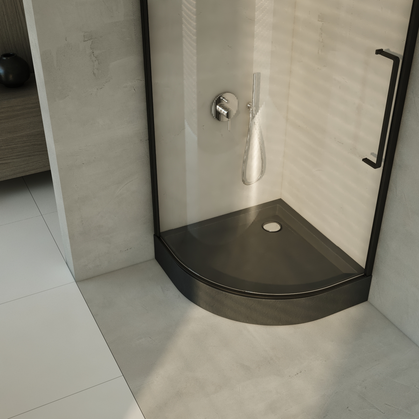 AQUABAD Duschwanne ELEGANA Black Stone | Viertelkreis