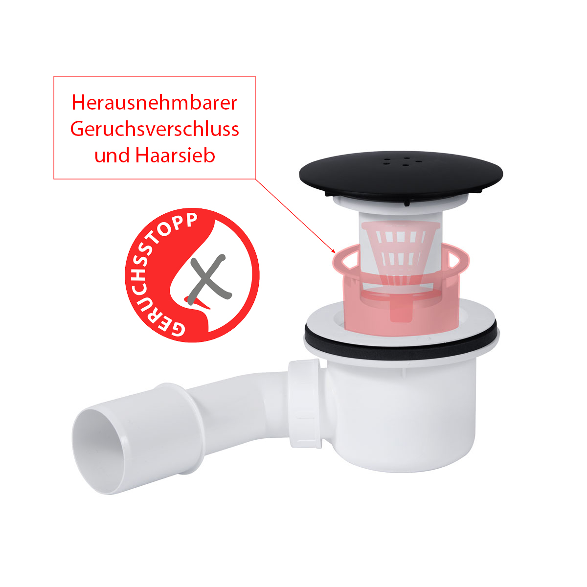 Trapflex Ablaufgarnitur Ø90mm Set mit Haube Schwarz