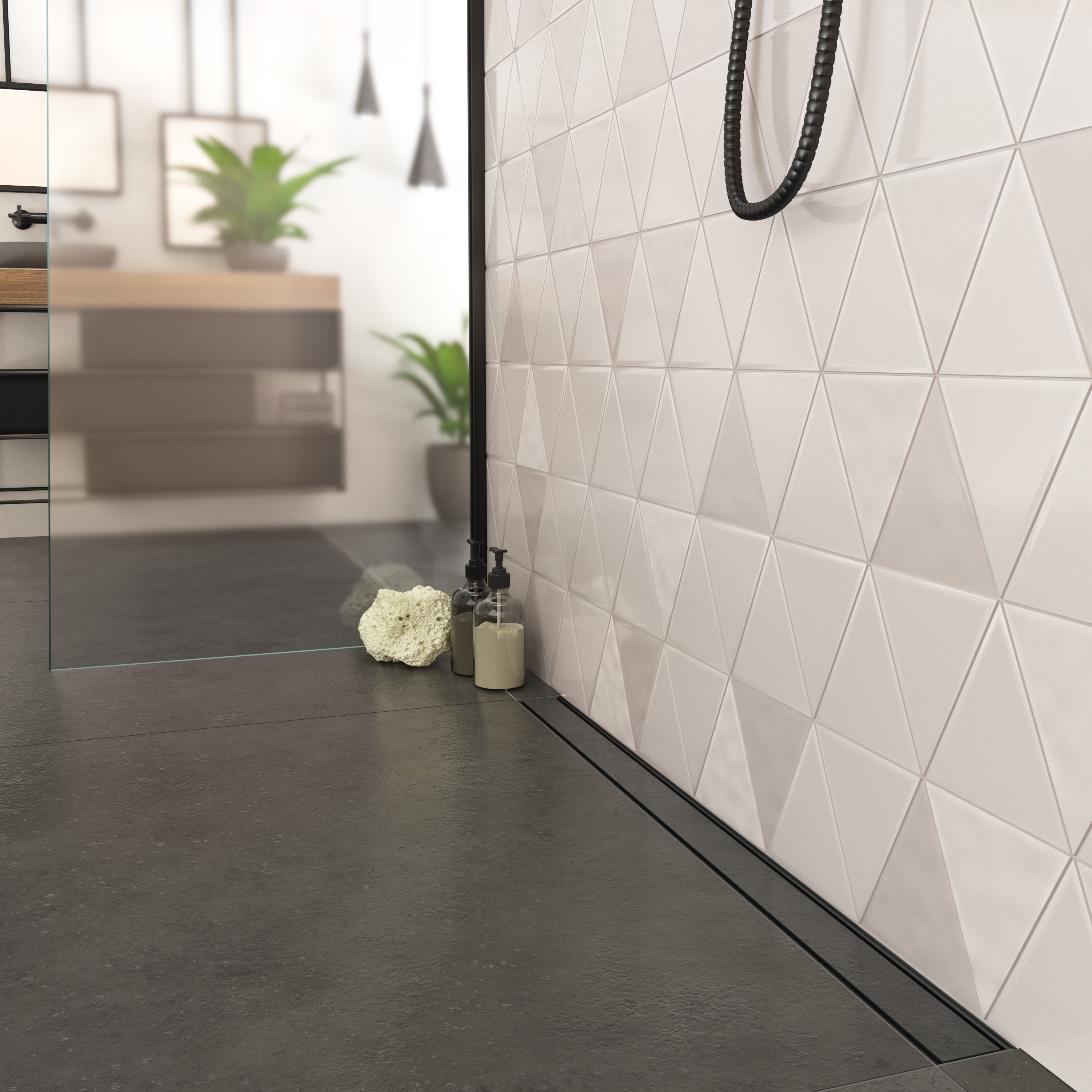 AQUABAD Duschrinne Slim Wall Schwarz Matt - Befliesbare Blende