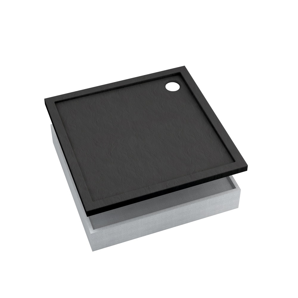 AQUABAD Duschwanne Set Basic Black Stone | Quadrat
