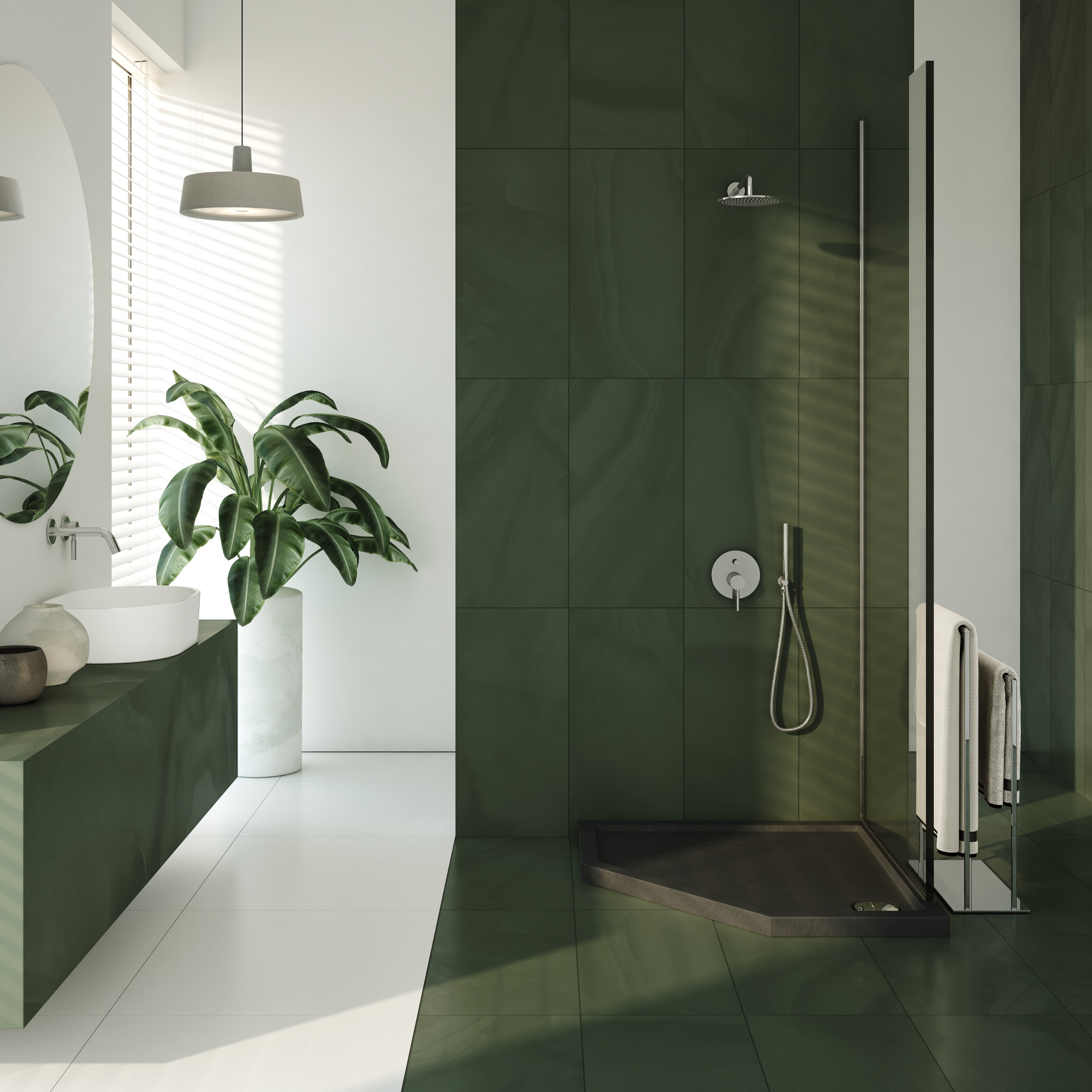 AQUABAD Duschwanne Basic Black Stone | Fünfeck