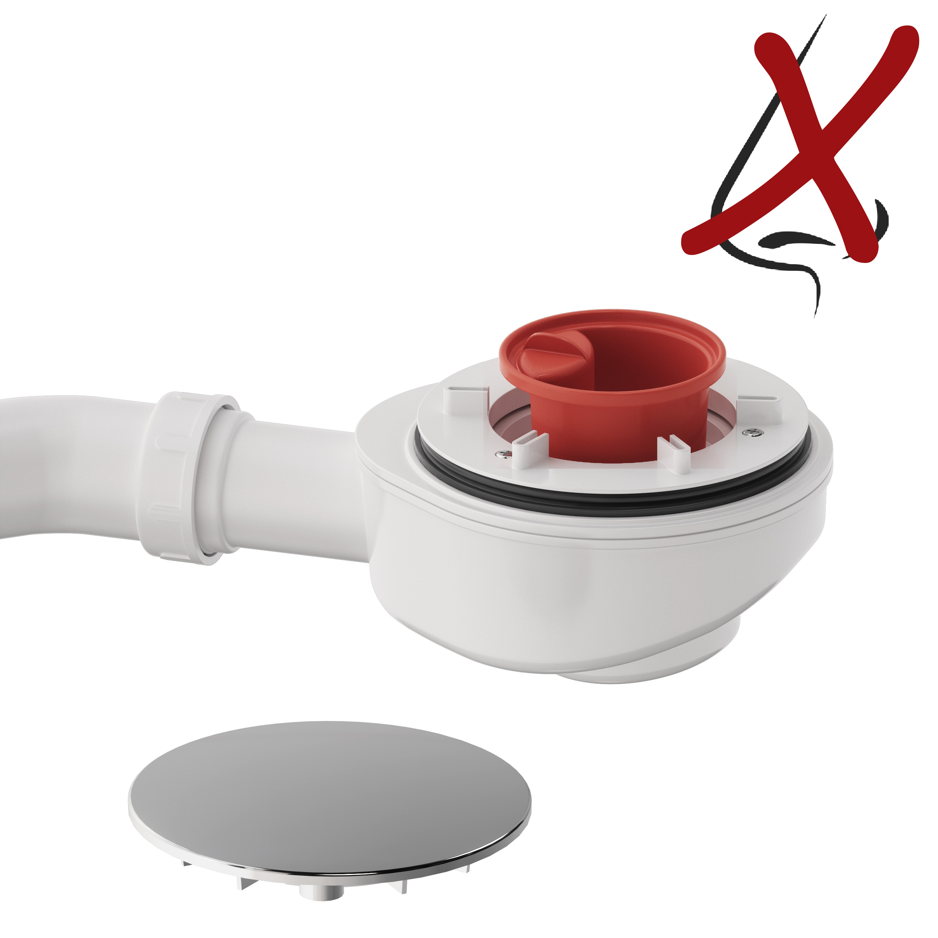 Aquabad Ablaufgarnitur A9.200 extraflach, 90 mm, Chrom Abdeckung + Gratis Haarfänger für Duschwanne