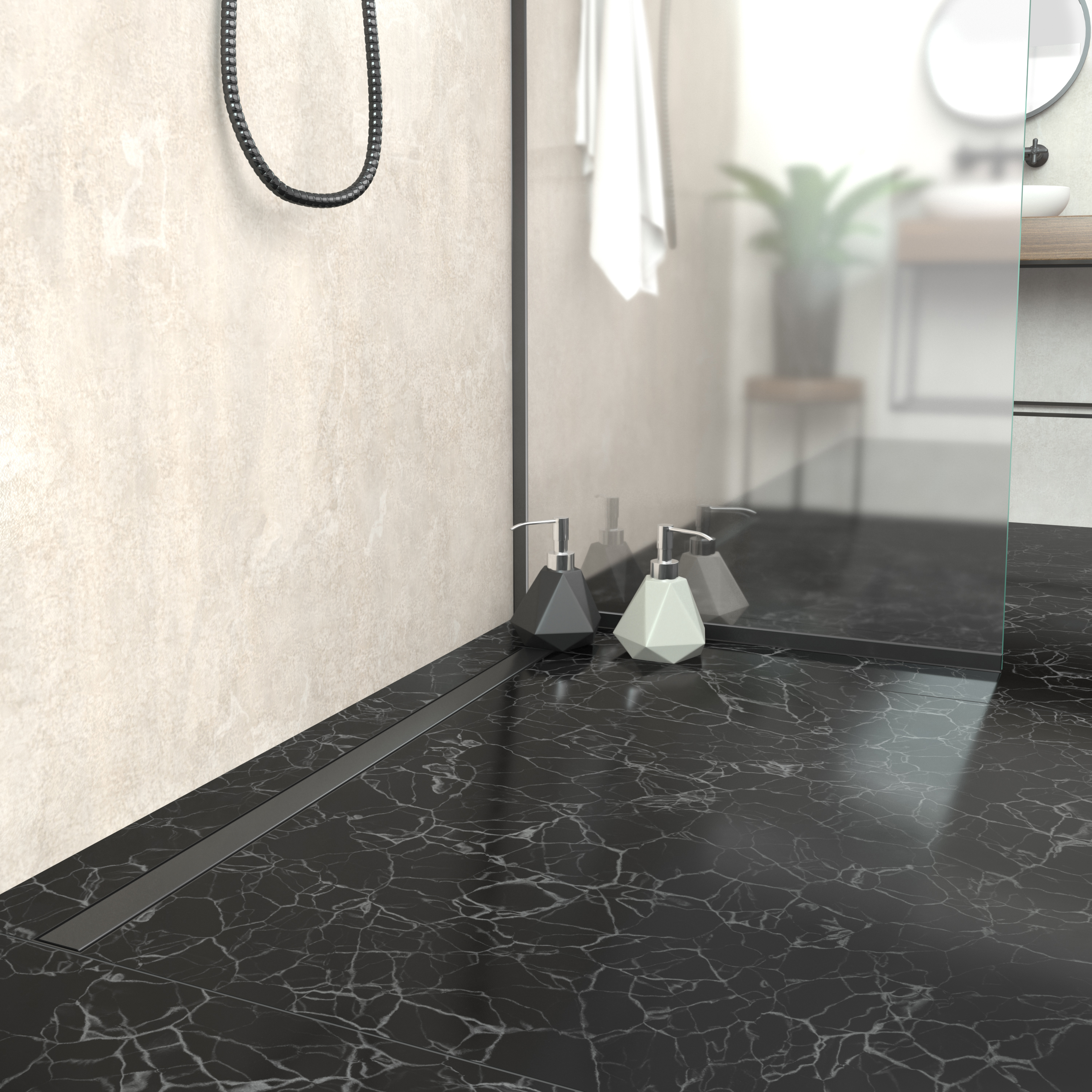 AQUABAD Duschrinne Slim Schwarz Matt - Blende "Bord"