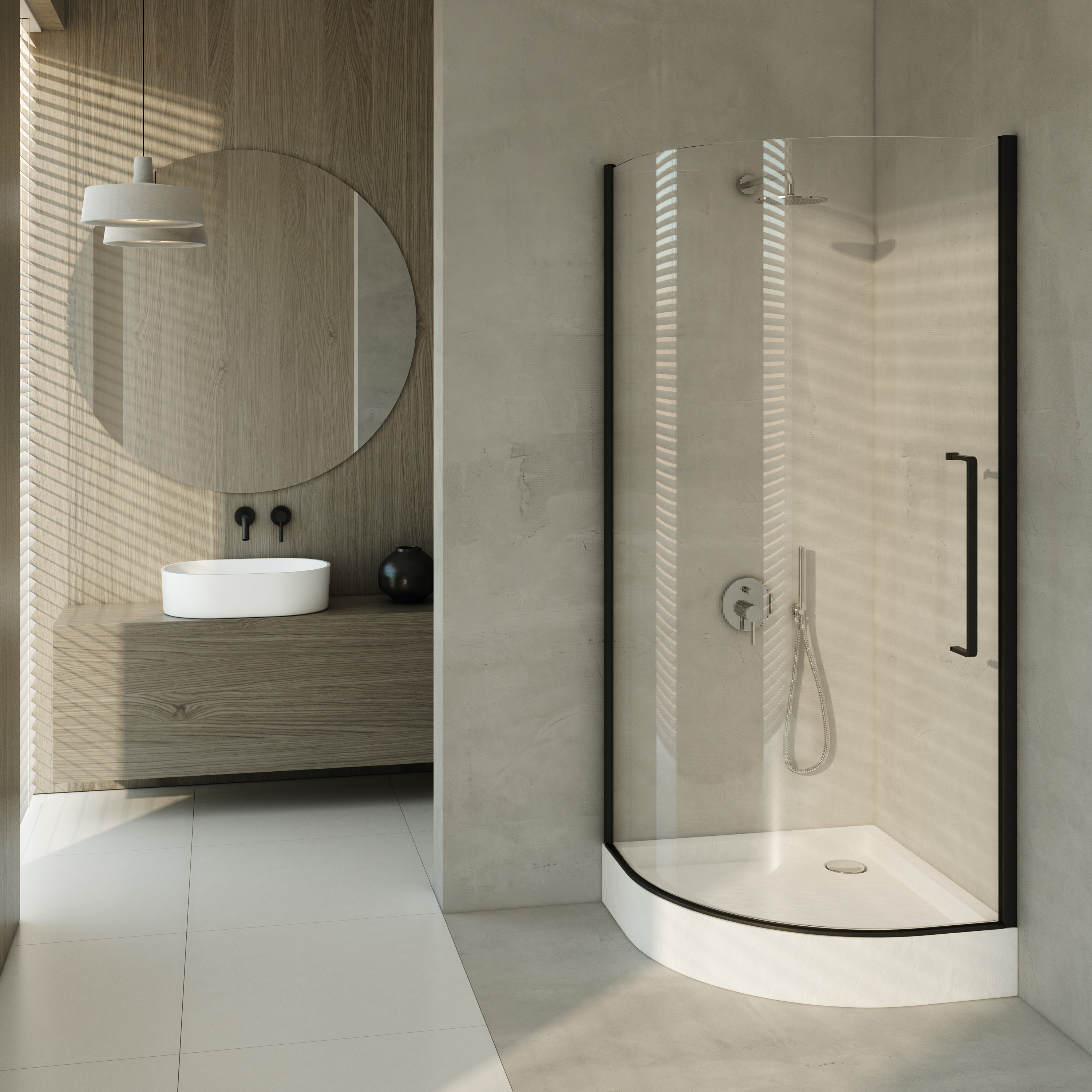 AQUABAD Duschwanne ELEGANA White Stone | Viertelkreis