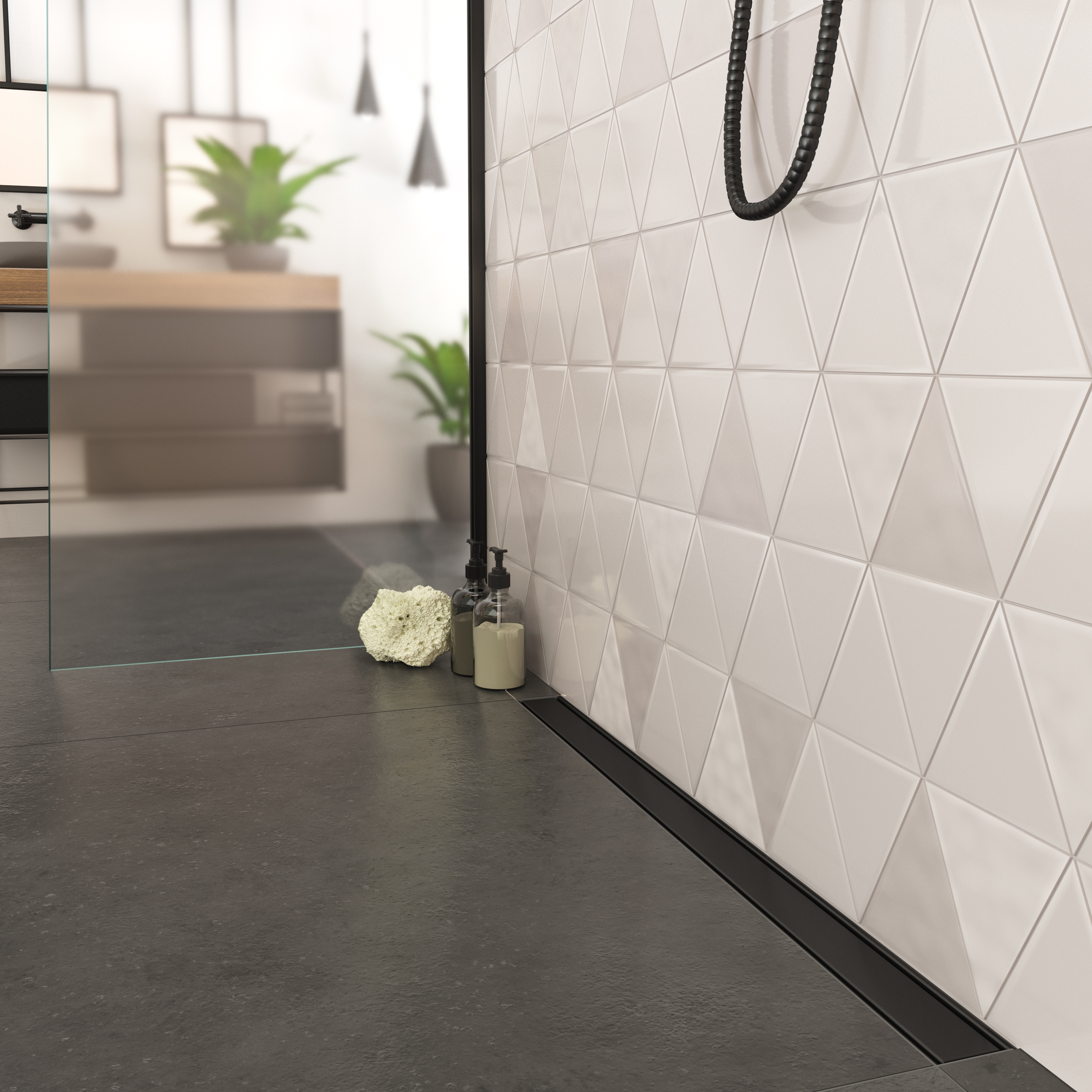 AQUABAD Duschrinne Slim Wall Schwarz Matt - Blende "Bord"