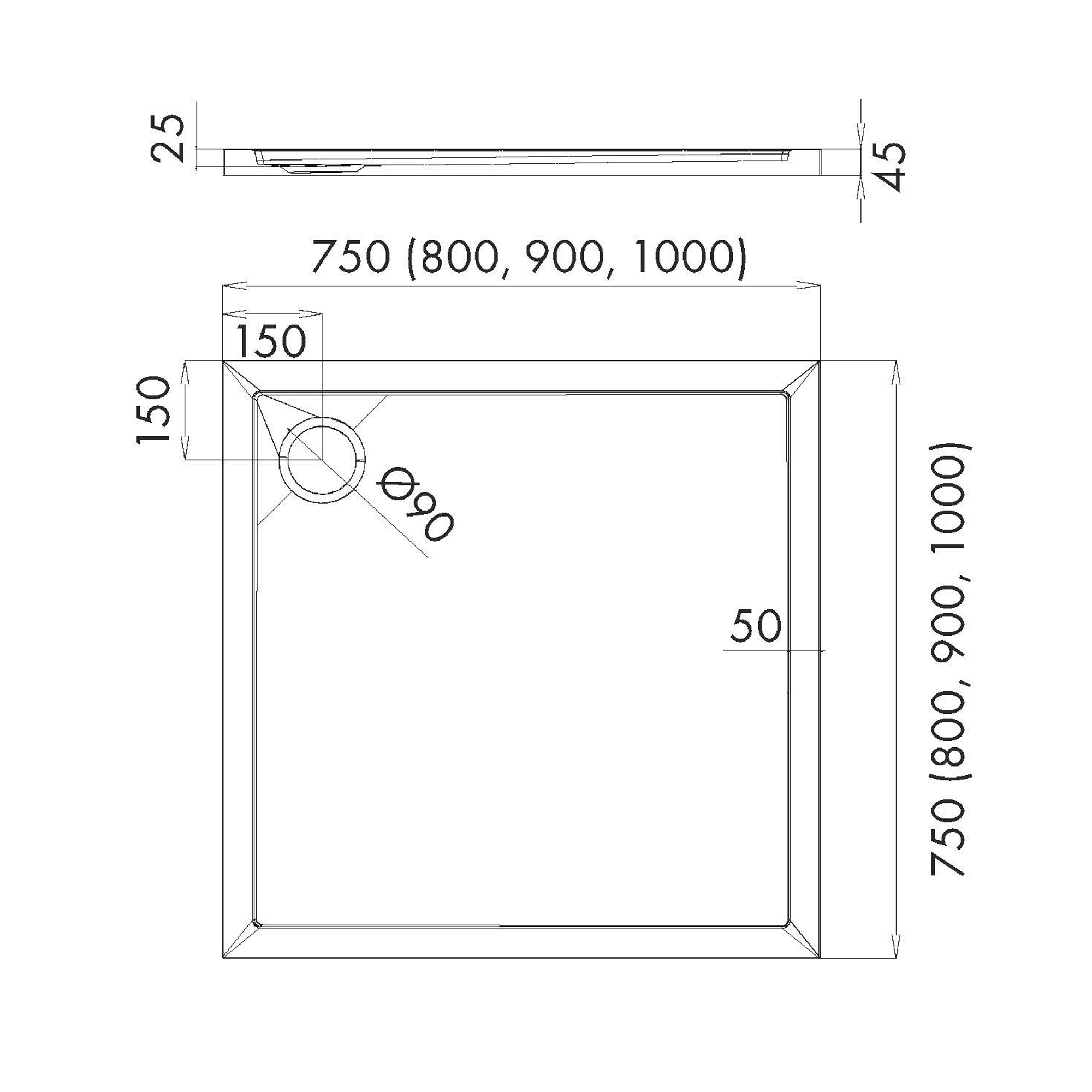 AQUABAD Duschwanne Basic Black Stone | Quadrat