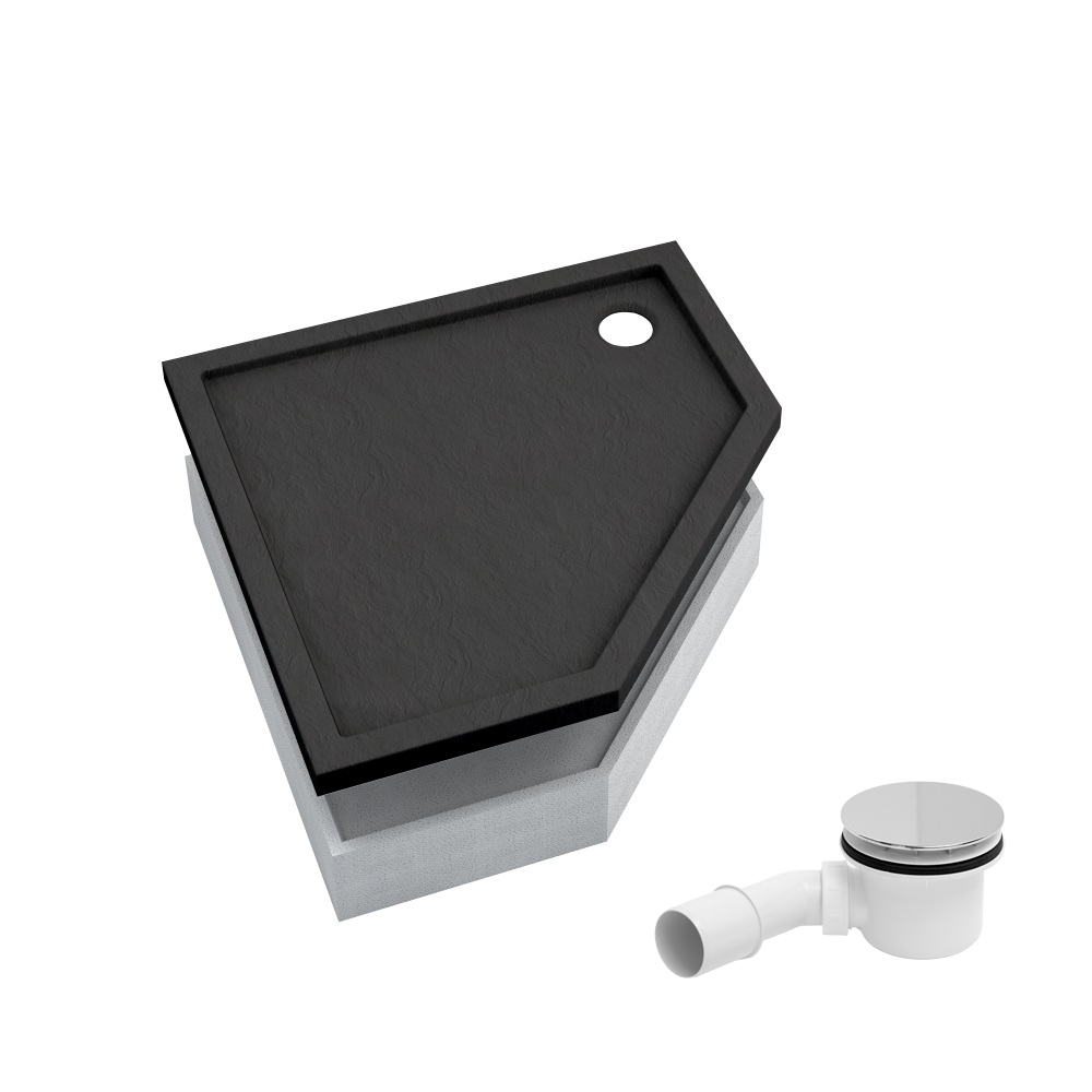 AQUABAD Duschwanne Set Basic Black Stone | Fünfeck