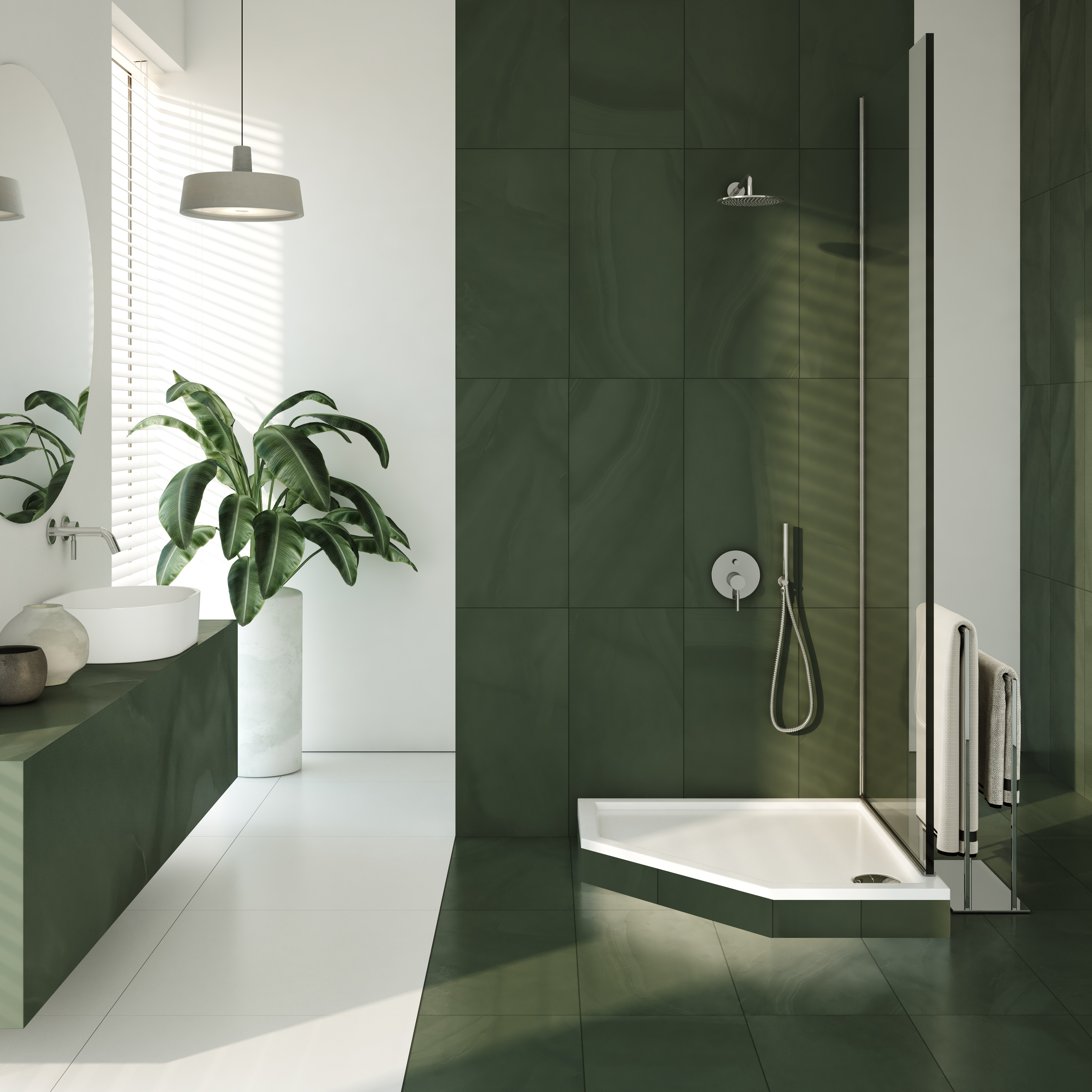 AQUABAD Duschwanne Set Basic Smooth White | Fünfeck