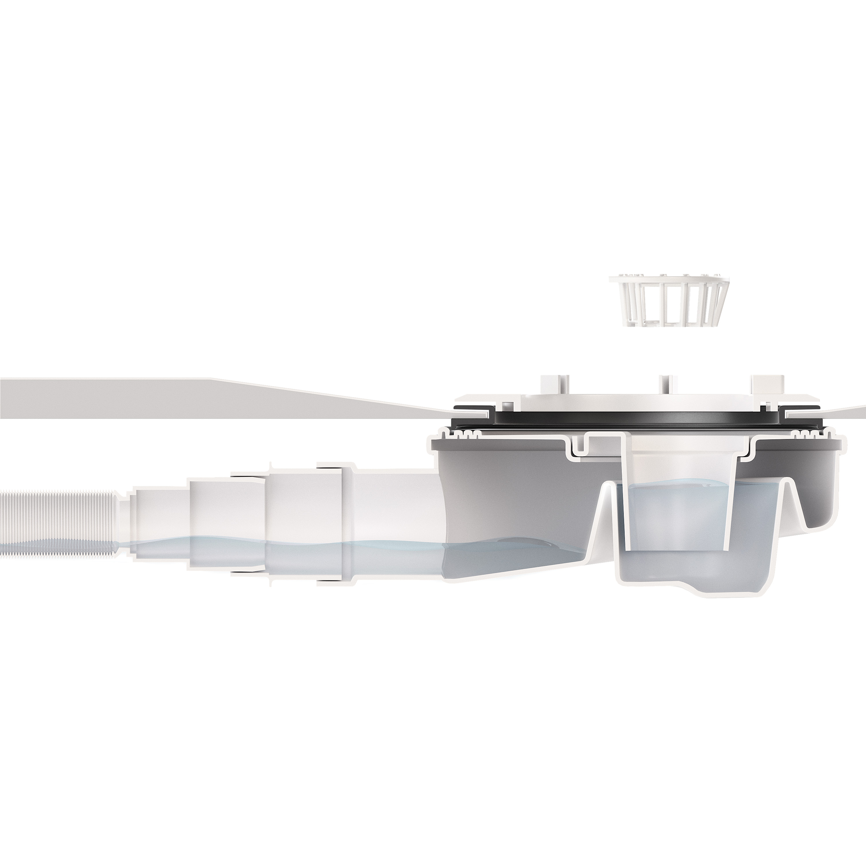 Aquabad Ablaufgarnitur A9.200 extraflach, 90 mm, Chrom Abdeckung + Gratis Haarfänger für Duschwanne